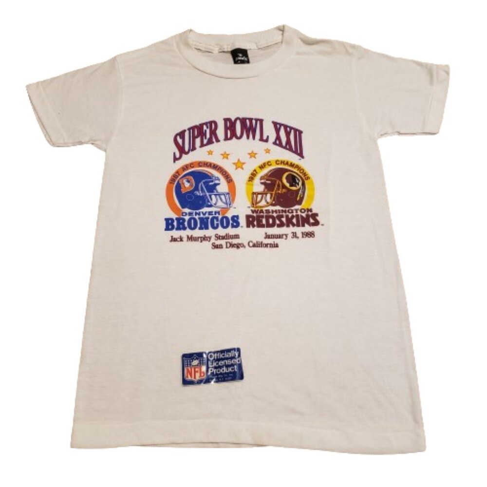 Vintage Anvil Superbowl XXII T-Shirt Youth Large L White Made in USA Retro 1988